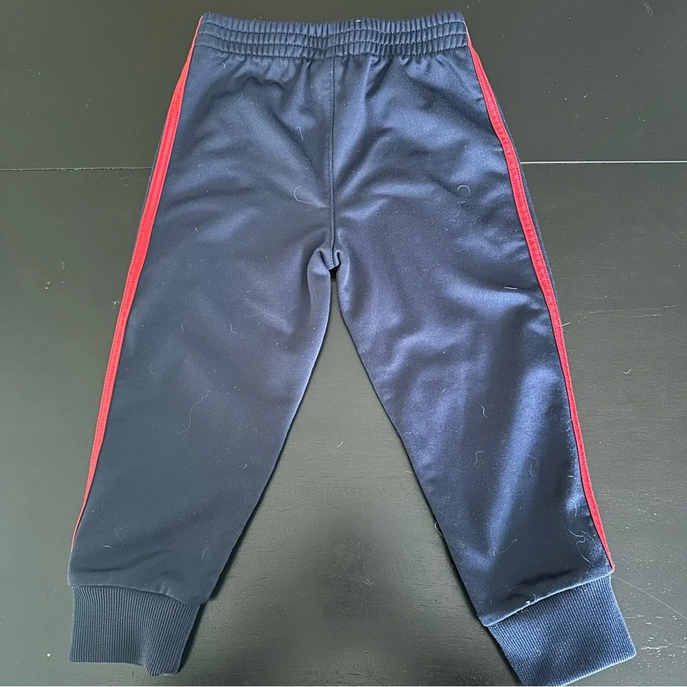 Adidas Toddler Navy Blue Joggers with Red Stripes, Size 24M